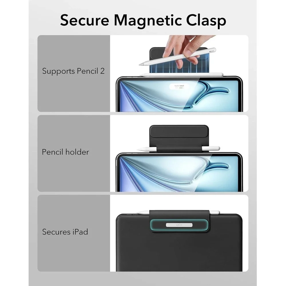 ESR iPad Air 13 & Pro 12.9 Case Keyboard–Trackpad Stand Magic Cover M2 M3 Gen3-6